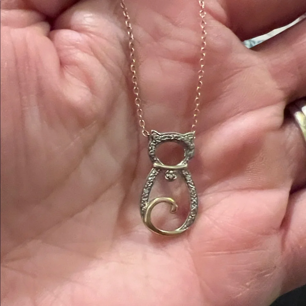 JCM Gold plated Sterling silver cat pendant & necklace 18”